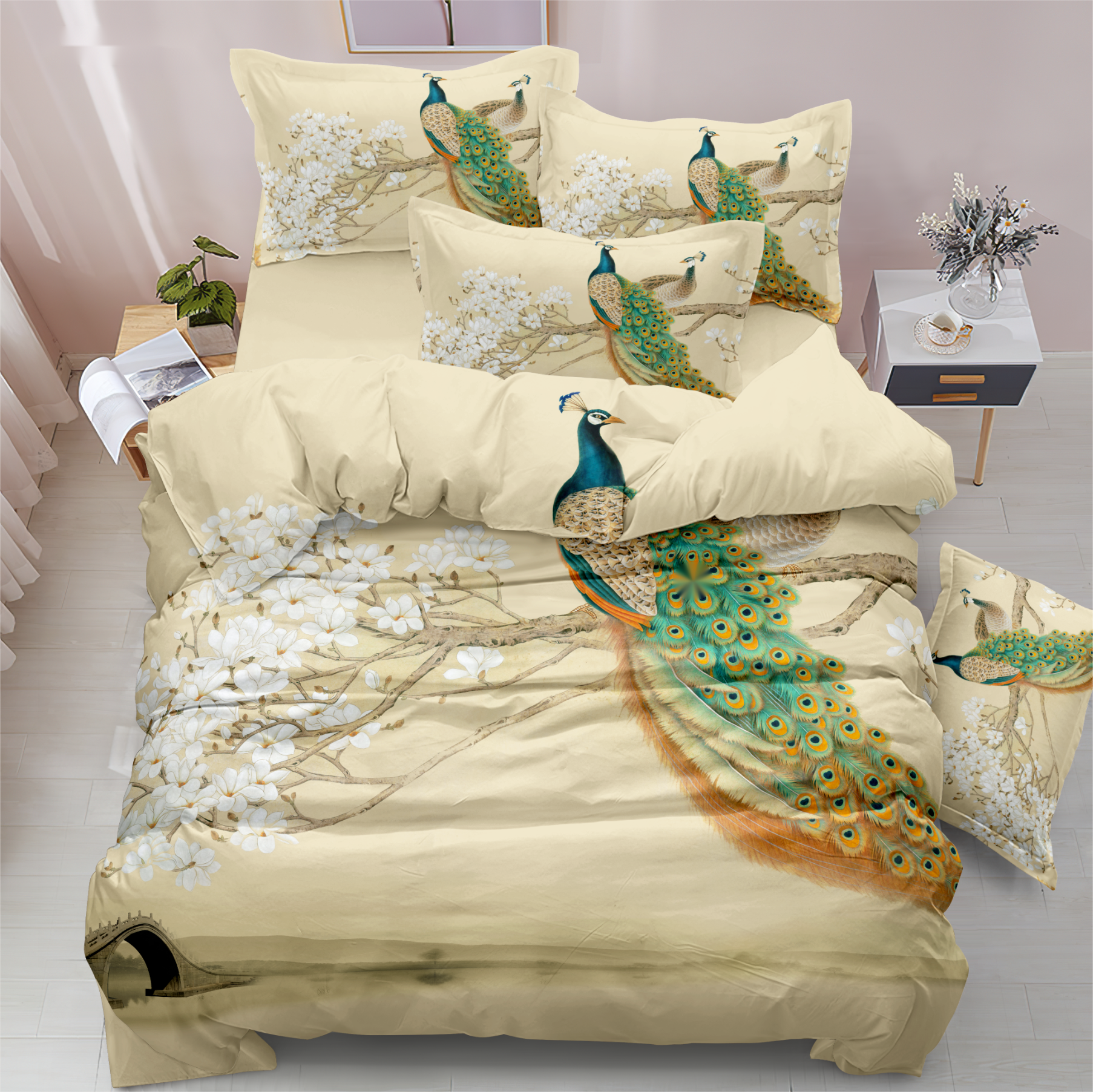 Soft Flower Digital Printed Bed List Set Modern