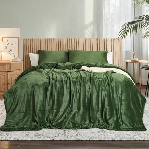 Forest Green Velvet Set přikrývek – Ultra měkké prošívané 3dílné povlečení